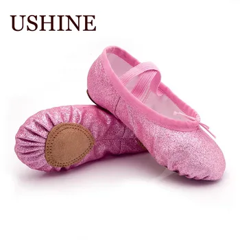 USHINE блясък балет танцови обувки за йога от фитнес зала плоски чехли розово синьо розово-червен цвят на балетната танцови обувки за момичета, деца жени