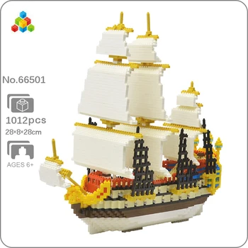 YZ 66501 Карибски пират яхта, лодка, модел парусника, направи си сам, мини Диамантени блокове, тухли, строителна играчка за деца, подарък без кутия