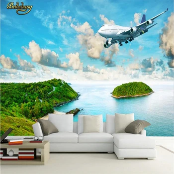 beibehang papel de parede потребителски фотообои голяма рисувани стенни стикери за стена приморски остров тропическа гора самолет ТЕЛЕВИЗИЯ стена