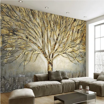 beibehang Големи тапети на стенописите на снимка по поръчка всякакви размери, стилен дърво модерен американски метален релеф живопис с маслени бои телевизия фон