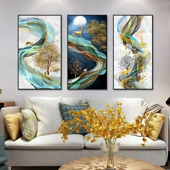 Абстрактна картина с пейзаж на Златния Лосове, Декорация на дома, на верандата, платно, стенни художествена картина, плакат за декориране на дневната
