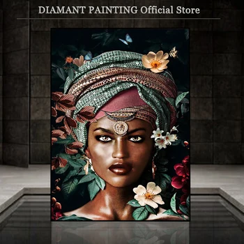 Африканска жена 5d сам диамантена живопис, пълна с квадратна/кръгла бормашина, мозайка модел от кристали, диамантена бродерия, цветя, изкуство за момичета