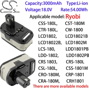 Батерия Cameron Sino Ithium 3000 mah 18,0 за Ryobi CP-180M, ДСП-1800, CPL-180M, CRA-180M, CRH1801, CRO-180M, CRP-1801
