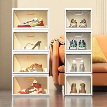 Безплатен монтаж Комплект кутии за обувки Кутия за съхранение на Прозрачна Кутия за съхранение на Обувки Шкаф за Обувки Окото Червена Пластмасова Сгъваема стойка за съхранение
