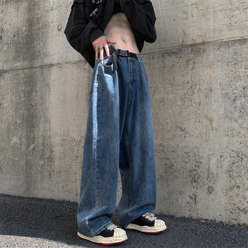 Висококачествени мъжки дънки в стил хип-хоп, на главната улица, Стари выстиранные широки панталони, преки Свободни класически дънки, мъжки панталони 2023 Z107