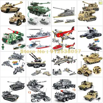 Военен 2в1 3в1 на Втората световна война Танк M1a2, Бронирана, Гаубица, Хеликоптер, Самолет, Оръжие, камион, Военен Кораб, строителни блокове, играчка