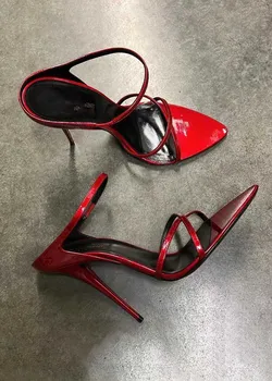 Дамски обувки Пролет-лято 2023, пикантен дамски сандали с остри пръсти, дамски обувки за дома, партита, луксозни дизайнерски обувки