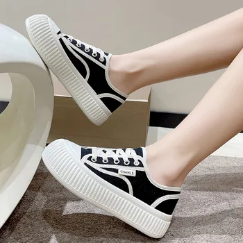 Дамски парусиновая обувки на платформа, дишаща удобни ежедневни обувки за разходка на открито, бели Черни маратонки с дебела подметка Тенис Feminino