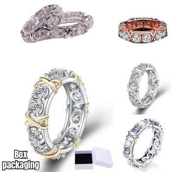 Два тона пръстен с цирконий XO, платиновое пръстен за жени, пръстен с обещанието за момичета, бижута и изделия от цирконий, цветни сватбени пръстени за сватбеното парти, подарък пръстен