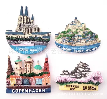 Декор от магнити за хладилник, Дания, Копенхаген, Himeji, Япония, Френски морски пристанища, магнити за хладилник, стикер, спомен за пътуване в страната