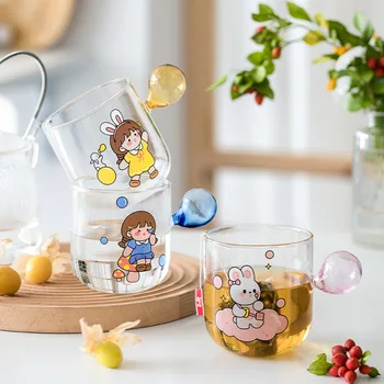 Детска Стъклена прозрачна хубава стъклена чаша за вода, лятна студентска домашна чаша за мляко