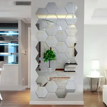 Директна доставка!!12 бр. стикер на стената, шестоъгълни самоклеящийся огледален ефект, декорация за дома в хола