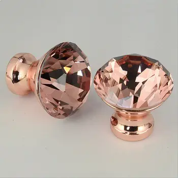 Дръжки за шкафове от кристално стъкло с форма на диамант от розово злато Стъклена дръжка и сгъваем дръжка за кухня, баня, шкаф-купе