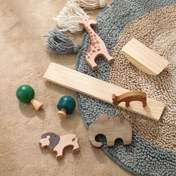Дървени Блокове за балансиране на животни Монтесори, Играчка за деца, Тенис на Динозавър, най-ранните образователни игри за подреждане