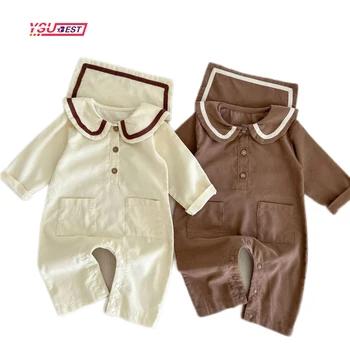 Есенен детски гащеризон с джобове и дълъг ръкав за новородено момчета и момичета, памучни тела с ревери на однорядных копчета, детска однотонная облекло