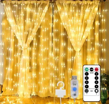 Завеса led гирлянди Страхотна коледна украса с кука за дистанционно управление на Булчински венец лампа за спални Дома