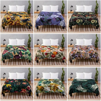 Завеси, покривка за дивана, коралиновое флисовое одеяло, охлаждащо одеяло, декоративни завивки за легла, зелено растение, цвете, птица