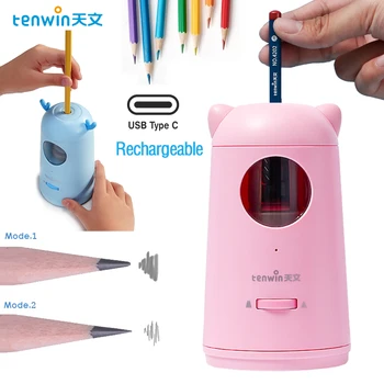 Заряжающаяся електрическа острилка Tenwin type-c, полуавтоматична акумулаторна острилка за моливи, канцеларски колежа за деца