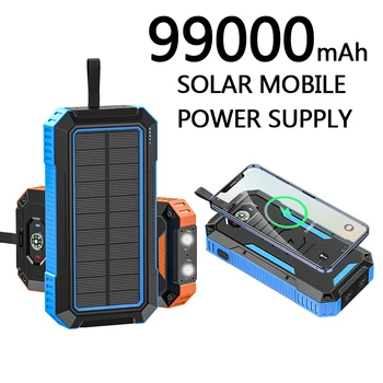 Захранване от слънчеви батерии, безжична зареждане, слънчево зарядно устройство за телефон 99000 ма с кемпинговой лампа, зарядно устройство за мобилен телефон, USB-захранване