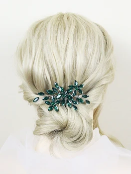 Зелен гребен за коса с кристали, богемные сватбени аксесоари за коса, за жени и момичета, сватбени бижута ръчна изработка, щипки за коса за бала