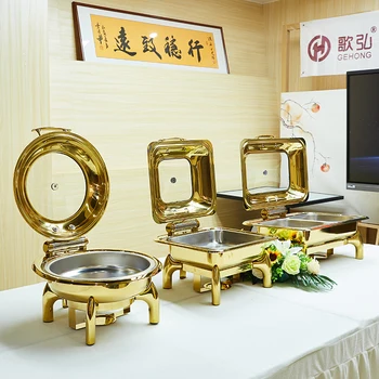 Златни съдове за зябкости Стъклен Плот Кралската Нагревател хранене Търговско ястие за зябкости бюфет клас апартамент за хотела