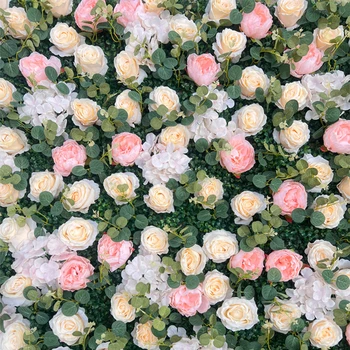 Изкуствена Розова Поляна Сватбен фон Стена растения Зелено Растение Монтиране на украса Милано Евкалипт Фон Стена
