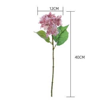 Изкуствени розови цветя, Пластмаса, клон хортензия 3D печат имитация на зелен растения фалшиви хортензия Подарък за свети Валентин