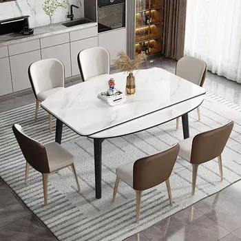 Италиански Леки луксозни маси от плочки, Мебели за трапезария, модерен минималистичен творчески разтегателен, маса за хранене и стол