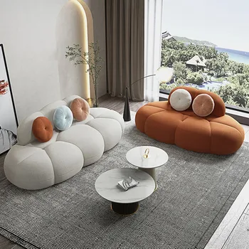 Италиански стил, изчистен вълнен творчески лесен луксозен облачен диван, модерна прост дизайнер за почивка, малко семейство специална форма