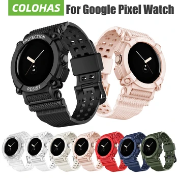 Каишка за часовник Google Pixel, спортен силиконов каишка от падане + калъф за Pixel Watch 2022, активен гривна, сменяеми каишки за часовници