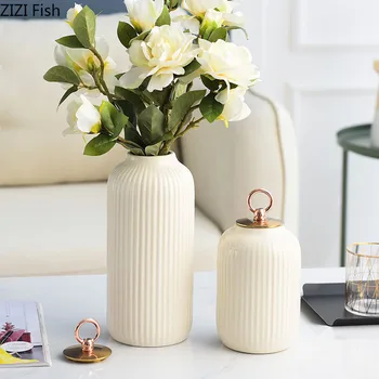 Керамична ваза с европейските вертикални линии, Лесен саксия, Декоративни Цветя договореност, обикновена ваза е в скандинавски стил за дома