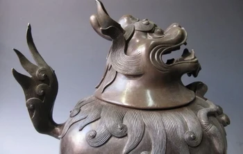 Китайска царска кадилница Foo Dog Kylin Kirin Lion от чист бронз и мед