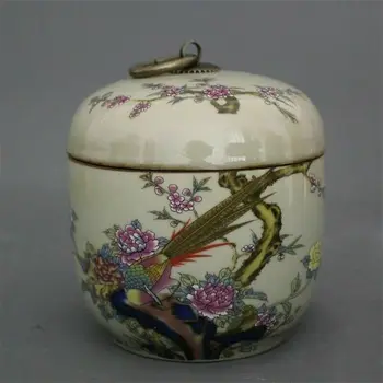Китайски стар порцелан Пастел цвете птица Живопис на Кутията Получаване на резервоара
