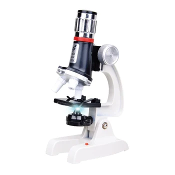 Комплект за научни експерименти, на крака микроскоп с увеличение 100/400/1200 с корпус от легирана, led осветление, стъклени предметными стъкла и кутия за носене