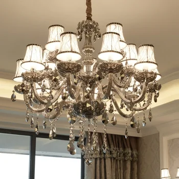 Кристален полилей в европейски стил, модерни полилеи Smoky Гари k9, кристален проста лампа за дневна, луксозна спалня, трапезария