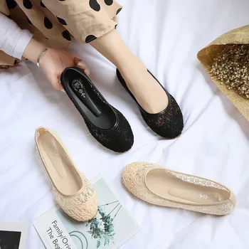 Летни дамски обувки на равна подметка свързани с лък и кръг пръсти; дишаща лека дамски обувки с изрезки; Дизайнерски решения