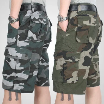 Летни къси панталони-карго, мъжки камуфляжные ежедневни памучни широки бермуди с множество джобове, облекла в стил хип-хоп, военни работни панталони