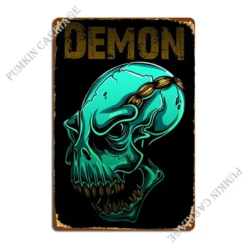 Метална плоча с изображение на череп демон, готически на дявола, дизайн на кухня за кино, създаване на тенекиен знаци, плакат