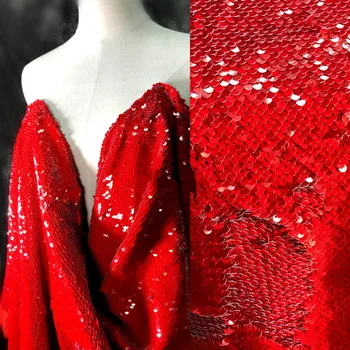 Модерен дизайн лейси кърпа с червени пайети за булчински рокли, официално облекло, благородна лейси плат с пайети 