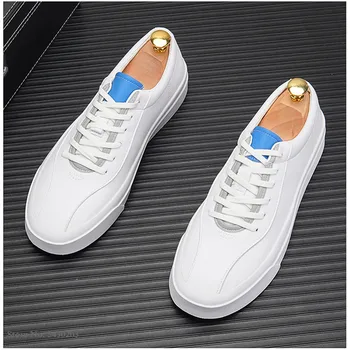 Модерна бяла кожена обувките за скейтборд, мъжки обувки, ежедневни обувки на равна подметка, хип-хоп обувки за настолни игри, Chaussure Homme