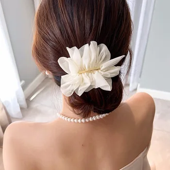 Модни шифоновая шнола във формата на цвете, дамски летни щипки за опашката, шапки, проста пролетно шнола за коса, сватбени аксесоари за коса