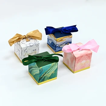 Мрамор Стил, Сиво-Розови Сватбени Кутии за Опаковане на Бонбони 