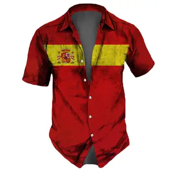 Мъжка Риза с Испански Флаг, 3D Принт Хартата на Тореадор, Ежедневни Летни Улични Хавайски Ризи, Мъжки Ризи, Улични Ризи Оверсайз, Вечерни