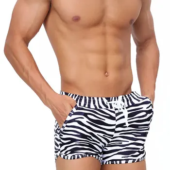 Мъжки Секси шорти-боксерки с принтом зебри, с джобове за сърф и плажни спортове, мъжки плувни панталони, бански костюми