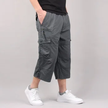 Мъжки къси панталони-карго, летни Свободни ежедневни панталони с еластичен ластик на кръста, спортни панталони за джогинг на открито голям размер, тенденция с много джобове