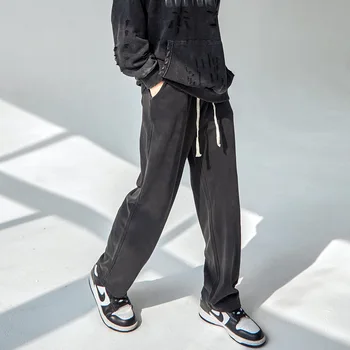 Мъжки черни реколта панталони за джогинг, свободни памучни спортни панталони в стил харадзюку в стил пънк, ежедневни дълги панталони, Широки Панталони, мъжки Дрехи