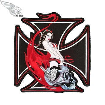 Нашивка Demon момиче в стил пънк-колоездач, лейди, голям размер, 1 бр., мотоциклетът шевна яке, железни ивици за дрехи