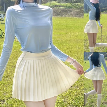 Нов комплект за голф Женски Ice Silk с дълъг ръкав, защита от слънцето, бързосъхнеща, здрава, дишаща риза-подплата, панталон с протекция от блясък