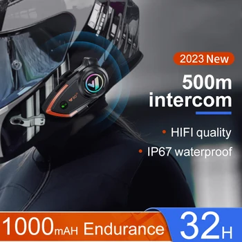 Нова домофонна слушалка за мотоциклетни шлем Bluetooth, 500 м, на преговорния комуникатор за 2 състезатели, водоустойчив безжични слушалки