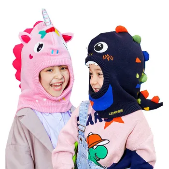 Новата есенно-зимна плюшен детска шапка с качулка, шал, сладък динозавър, акула, детски череп, шапки, шапки за момчета, ветрозащитная капачка за момичета